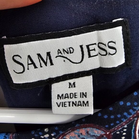 Sam & Jess Dress Blue Pink Metallic Floral Boho Tiered Chiffon Fairy Mini M - Picture 10 of 12